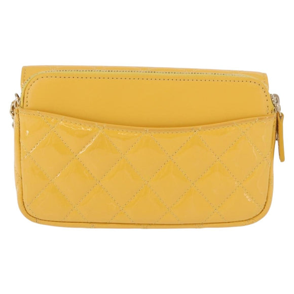 CHANEL COCO Mark Chain Shoulder Bag Patent leather Yellow Gold CC Auth 196819SAM