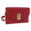 CELINE Chain Wallet Leather Red Gold Auth 196822M-1