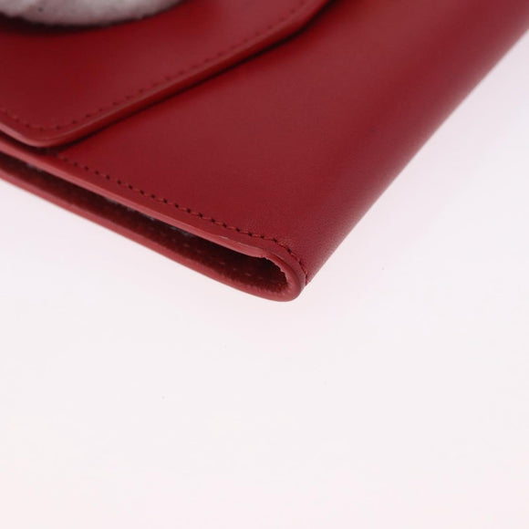 CELINE Chain Wallet Leather Red Gold Auth 196822M