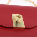 CELINE Chain Wallet Leather Red Gold Auth 196822M-14