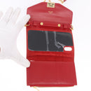 CELINE Chain Wallet Leather Red Gold Auth 196822M-15