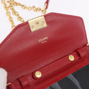 CELINE Chain Wallet Leather Red Gold Auth 196822M-16