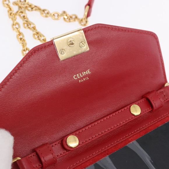 CELINE Chain Wallet Leather Red Gold Auth 196822M