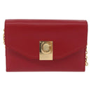 CELINE Chain Wallet Leather Red Gold Auth 196822M-2