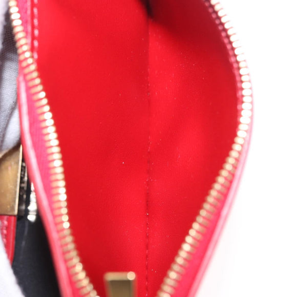 CELINE Chain Wallet Leather Red Gold Auth 196822M