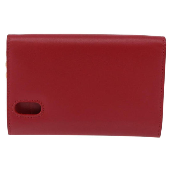CELINE Chain Wallet Leather Red Gold Auth 196822M