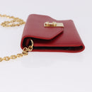 CELINE Chain Wallet Leather Red Gold Auth 196822M-5