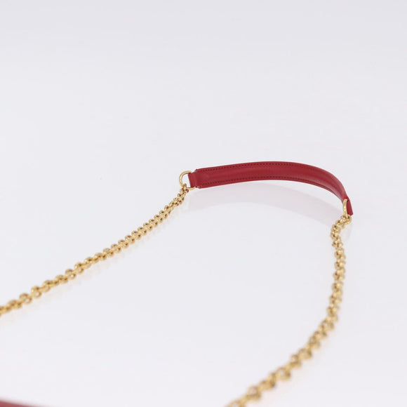 CELINE Chain Wallet Leather Red Gold Auth 196822M