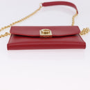 CELINE Chain Wallet Leather Red Gold Auth 196822M-9