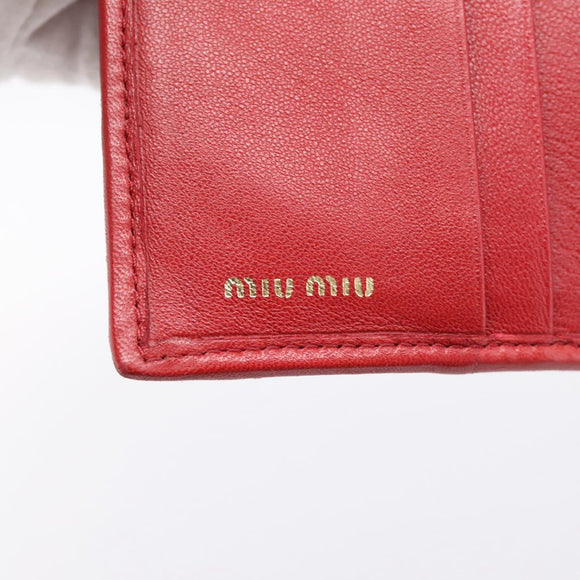 Miu Miu Matelasse Bifold Wallet Leather Red Gold Auth 196824A