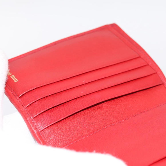Miu Miu Matelasse Bifold Wallet Leather Red Gold Auth 196824A