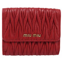 Miu Miu Matelasse Bifold Wallet Leather Red Gold Auth 196824A-2