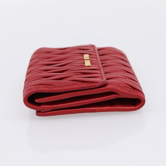 Miu Miu Matelasse Bifold Wallet Leather Red Gold Auth 196824A