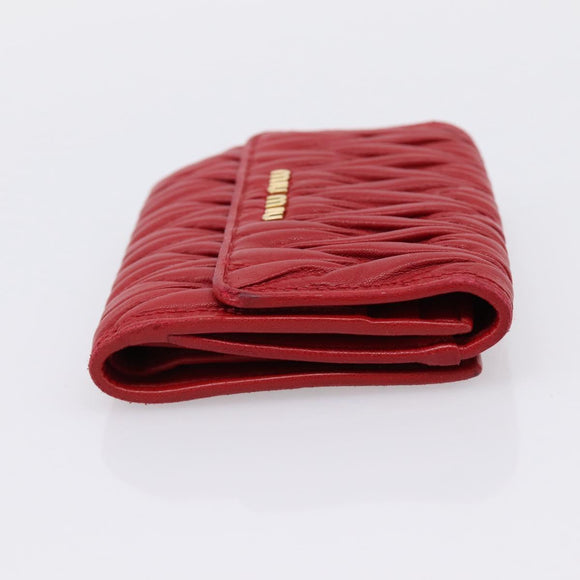 Miu Miu Matelasse Bifold Wallet Leather Red Gold Auth 196824A