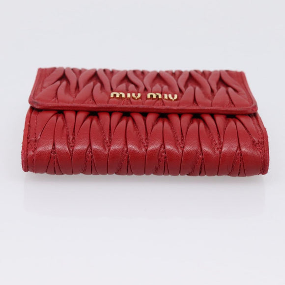 Miu Miu Matelasse Bifold Wallet Leather Red Gold Auth 196824A