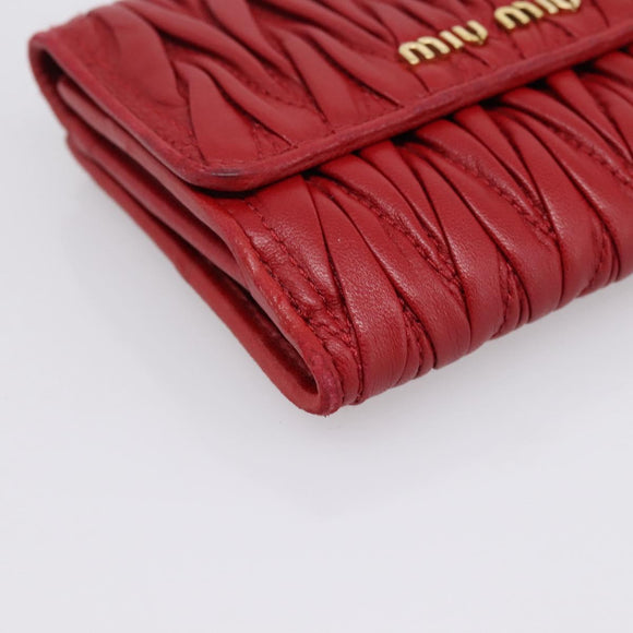 Miu Miu Matelasse Bifold Wallet Leather Red Gold Auth 196824A