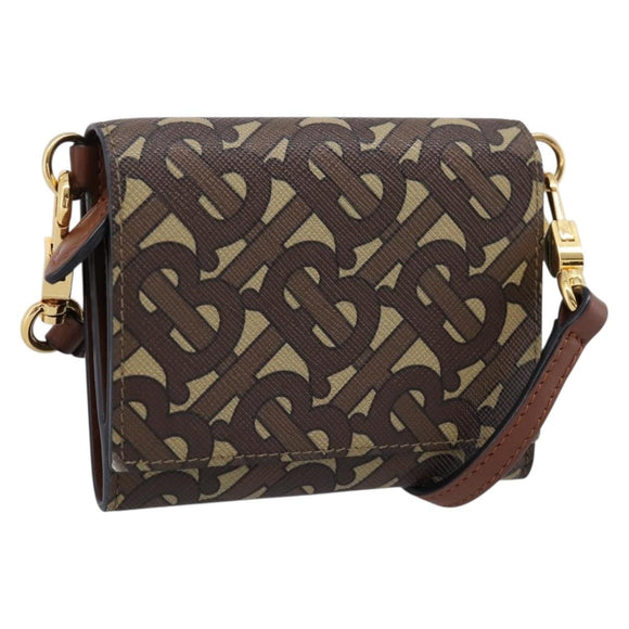 BURBERRY TB Monogram Coin Purse Shoulder Bag PVC Brown Gold Auth 196826V