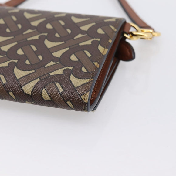 BURBERRY TB Monogram Coin Purse Shoulder Bag PVC Brown Gold Auth 196826V