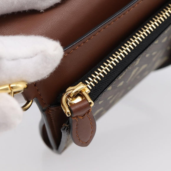 BURBERRY TB Monogram Coin Purse Shoulder Bag PVC Brown Gold Auth 196826V