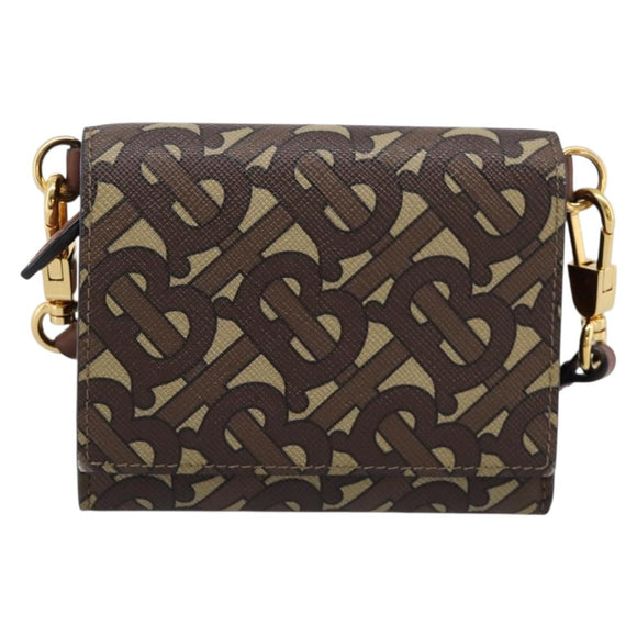 BURBERRY TB Monogram Coin Purse Shoulder Bag PVC Brown Gold Auth 196826V