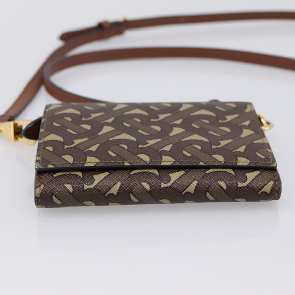 BURBERRY TB Monogram Coin Purse Shoulder Bag PVC Brown Gold Auth 196826V