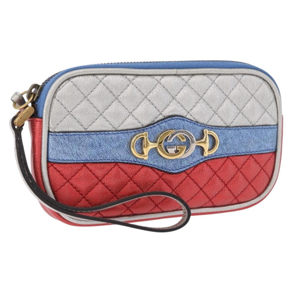 GUCCI Pouch Leather Gold Silver 542202 Auth 196828V