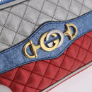 GUCCI Pouch Leather Gold Silver 542202 Auth 196828V-17