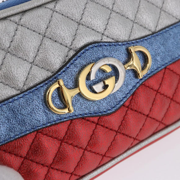 GUCCI Pouch Leather Gold Silver 542202 Auth 196828V