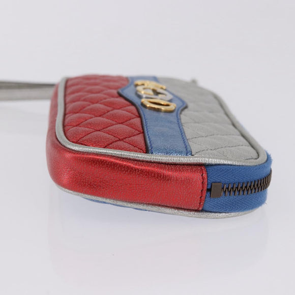GUCCI Pouch Leather Gold Silver 542202 Auth 196828V