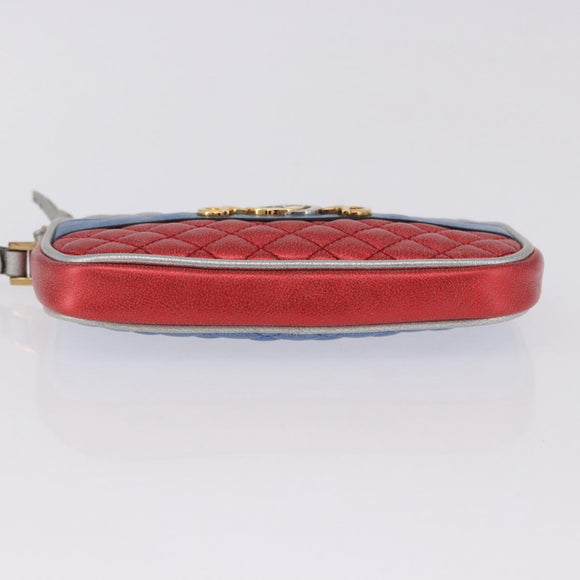 GUCCI Pouch Leather Gold Silver 542202 Auth 196828V