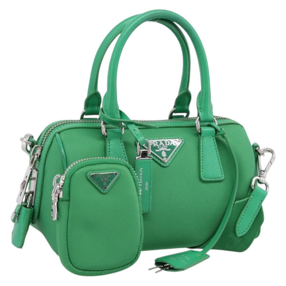 PRADA Hand Bag Nylon 2way Green Silver Auth 196830SAM