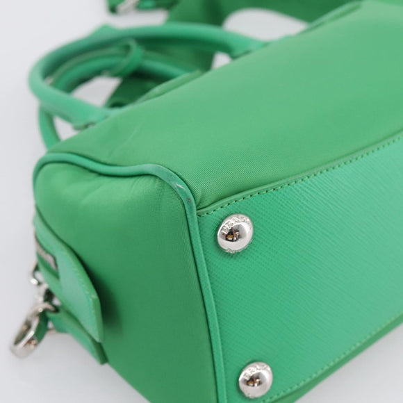 PRADA Hand Bag Nylon 2way Green Silver Auth 196830SAM