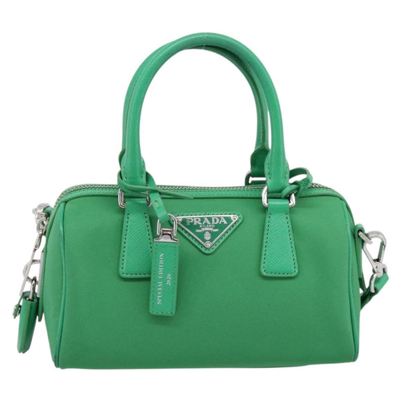 PRADA Hand Bag Nylon 2way Green Silver Auth 196830SAM