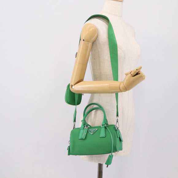 PRADA Hand Bag Nylon 2way Green Silver Auth 196830SAM