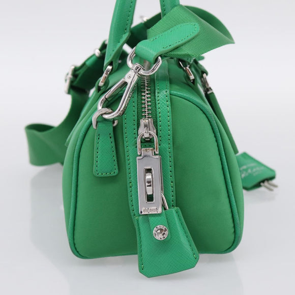 PRADA Hand Bag Nylon 2way Green Silver Auth 196830SAM