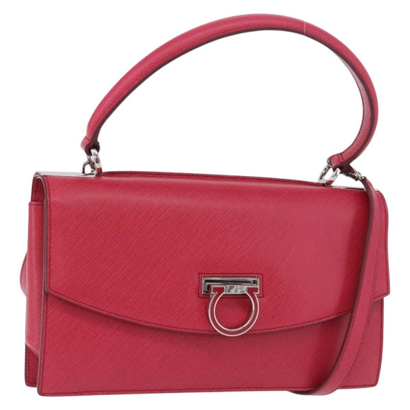 Salvatore Ferragamo Gancini Hand Bag Leather 2way Pink Silver Auth 196831V