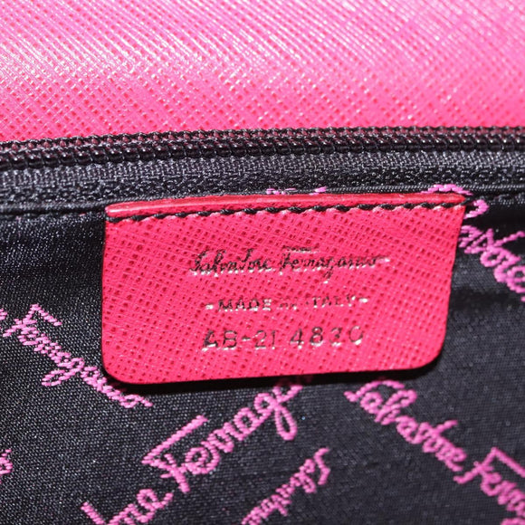 Salvatore Ferragamo Gancini Hand Bag Leather 2way Pink Silver Auth 196831V