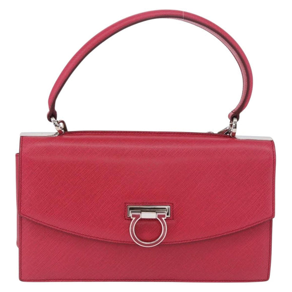 Salvatore Ferragamo Gancini Hand Bag Leather 2way Pink Silver Auth 196831V