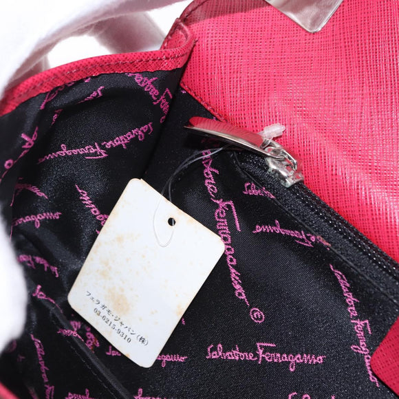 Salvatore Ferragamo Gancini Hand Bag Leather 2way Pink Silver Auth 196831V