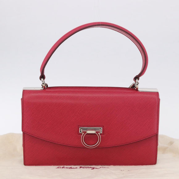 Salvatore Ferragamo Gancini Hand Bag Leather 2way Pink Silver Auth 196831V