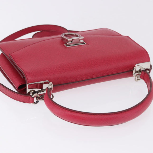 Salvatore Ferragamo Gancini Hand Bag Leather 2way Pink Silver Auth 196831V