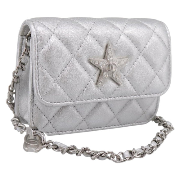 CHANEL Matelasse Chain Shoulder Bag Lamb Skin Navy CC Auth 196832SAM