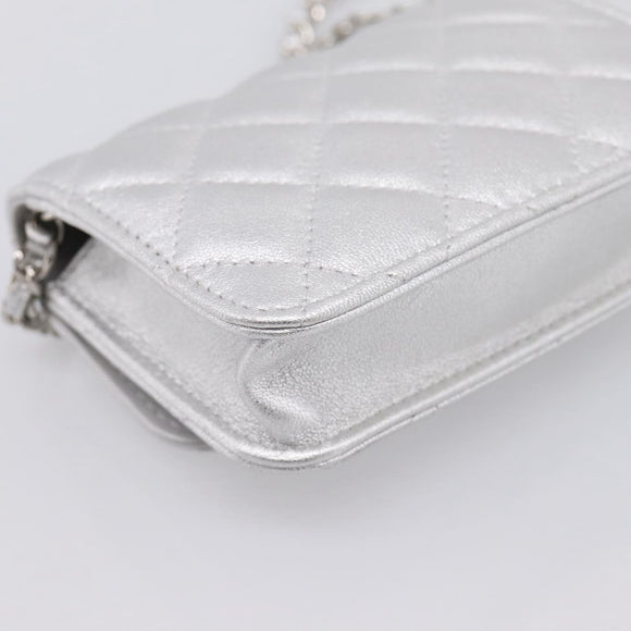 CHANEL Matelasse Chain Shoulder Bag Lamb Skin Navy CC Auth 196832SAM