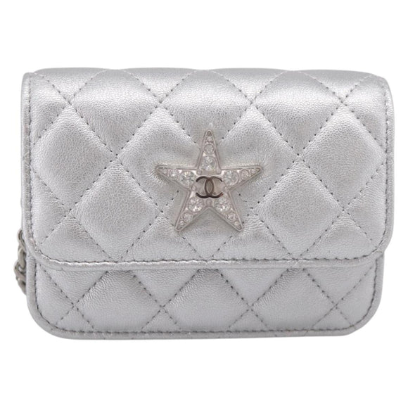 CHANEL Matelasse Chain Shoulder Bag Lamb Skin Navy CC Auth 196832SAM
