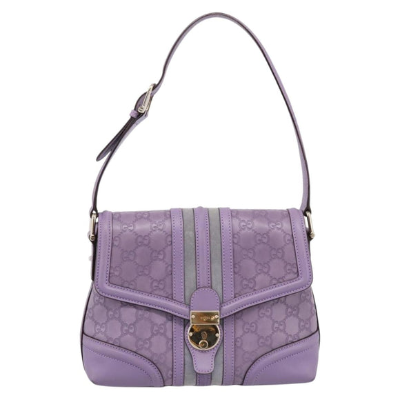 GUCCI GG Canvas Guccissima Hand Bag Leather Purple Gold 145999 Auth 196833V