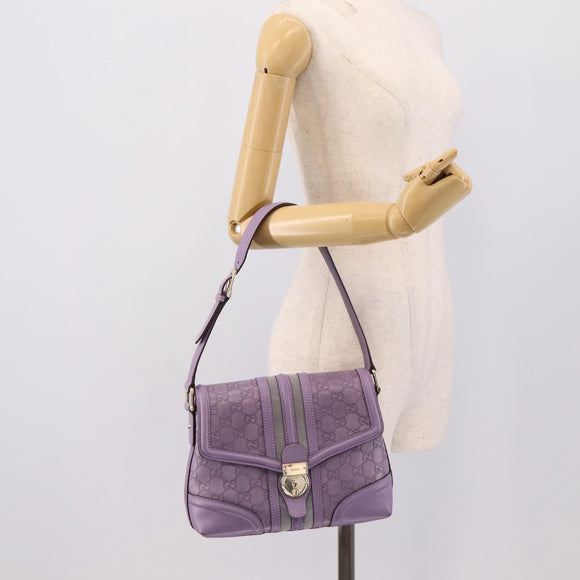 GUCCI GG Canvas Guccissima Hand Bag Leather Purple Gold 145999 Auth 196833V