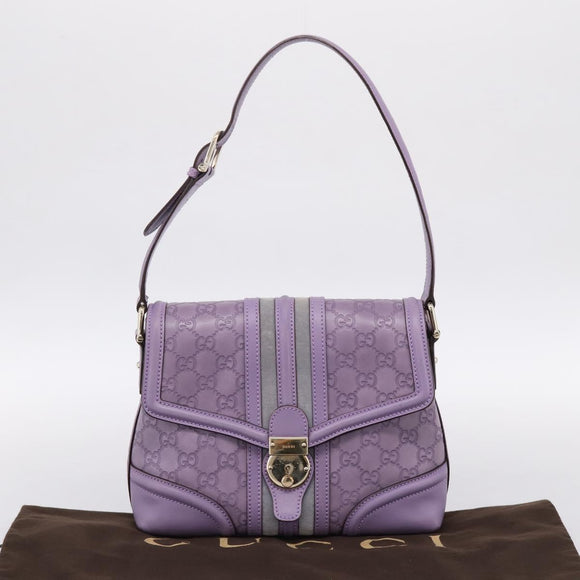 GUCCI GG Canvas Guccissima Hand Bag Leather Purple Gold 145999 Auth 196833V