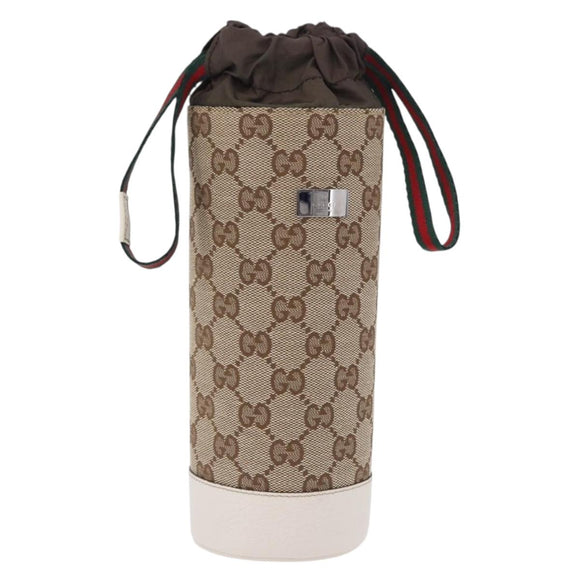 GUCCI GG Canvas Web Sherry Line Drink Holder Beige White Red 28691 Auth 196834A
