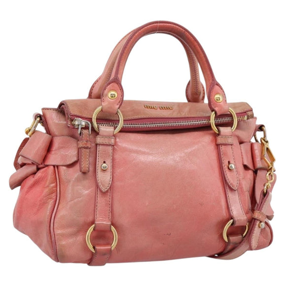 Miu Miu Hand Bag Leather 2way Pink Gold Auth 196837V