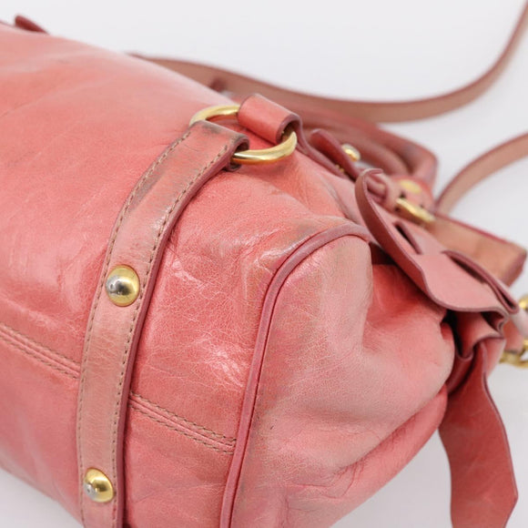 Miu Miu Hand Bag Leather 2way Pink Gold Auth 196837V